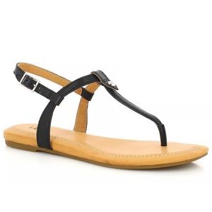 Coach T Strap Black Leather Sandal Flats 6.5